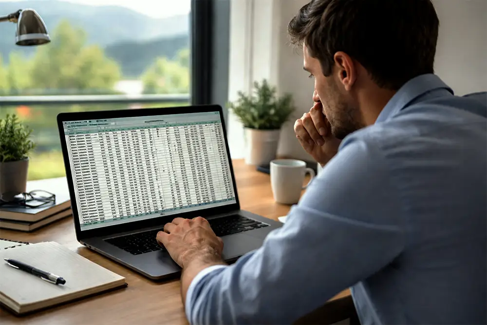 Personne travaillant sur un fichier Excel lent sur ordinateur portable - AMS Formation Annecy