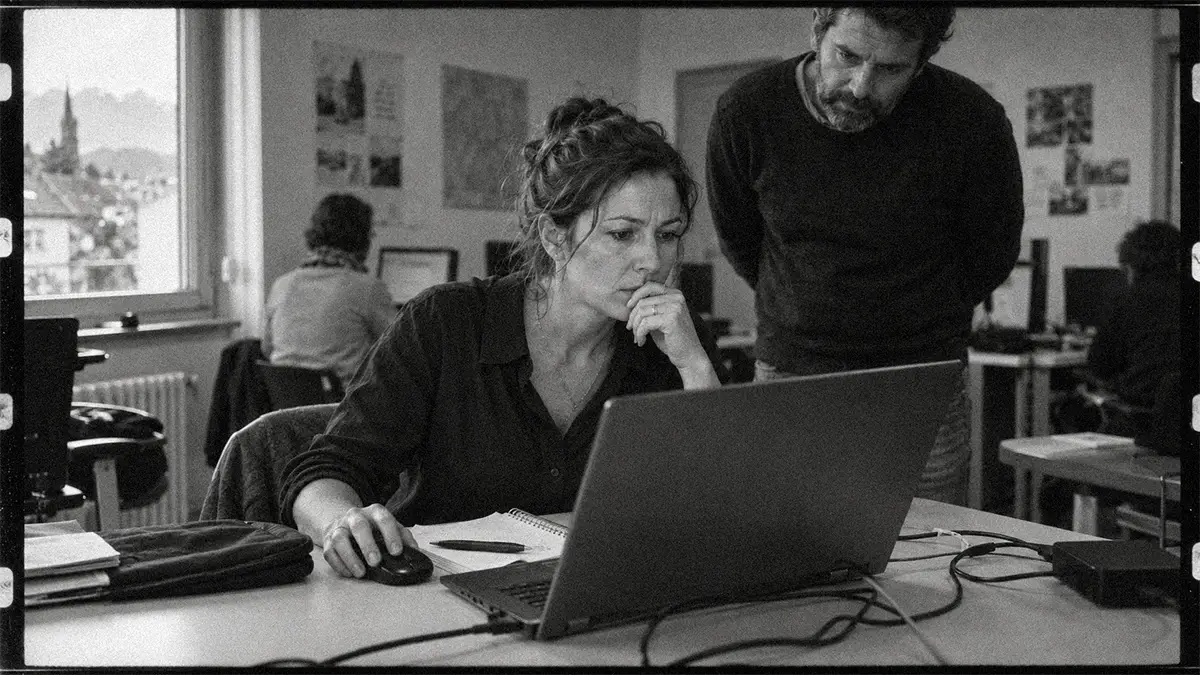 Femme d’une quarantaine d’années concentrée devant un ordinateur pendant une formation informatique à Thonon.
